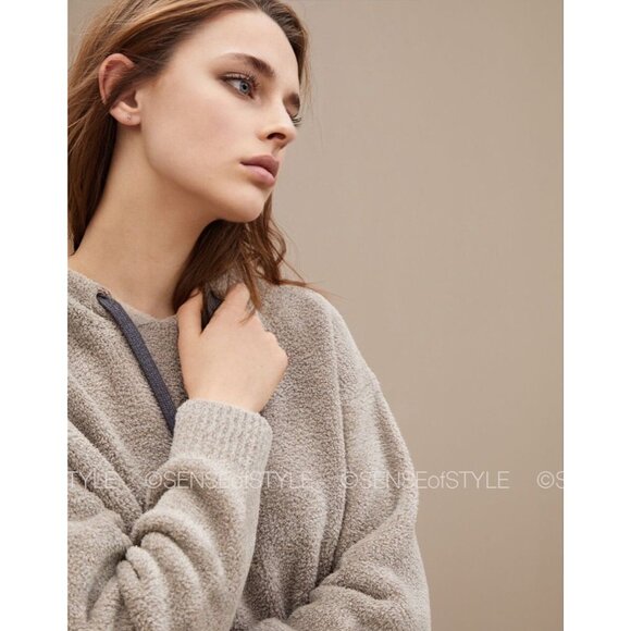 Brunello Cucinelli Cashmere Metallic Teddy Sweatshirt Top Sweater Size M - Picture 9 of 11